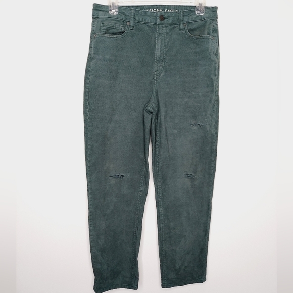 American Eagle Mom Jeans Size 8 Stretch Green Corduroy Pants Distressed 90's - Picture 1 of 11